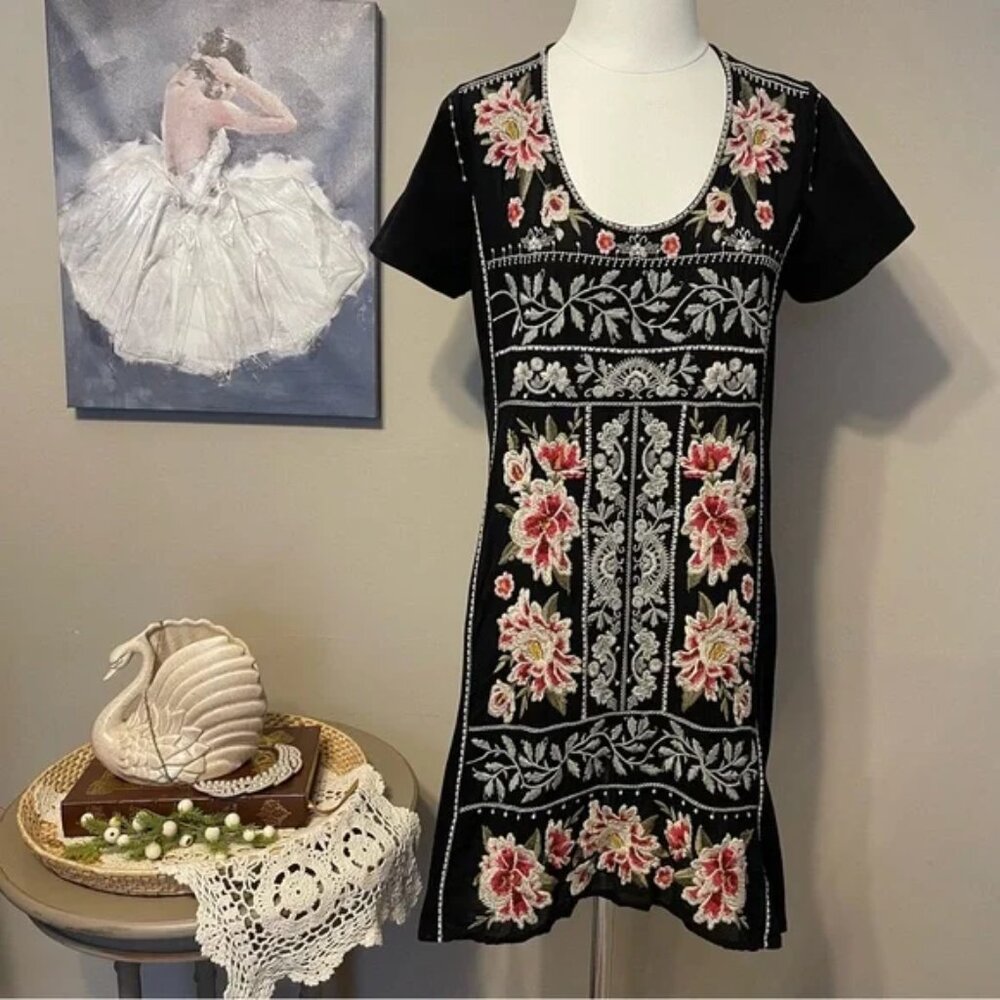 Johnny Was Embroidered Back Cotton Knit Dress